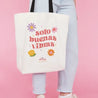 Bolso de tela Aluna estampado con frase Solo buenas vibras
