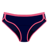 Aluna calzón menstrual tiro bajo Sport Azul con detalles fucsia, frente, flujo alto, en oferta, absorbente, hipoalergénico, antibacteriano, absorbente