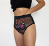 Aluna calzones menstruales, modelador flower con estampado de colores y transparencia, frente, flujo medio, absorbente, hipoalergénico, antibacteriano, absorbente